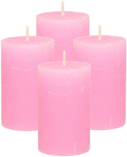 Atmosphera Stompkaars - 4x - roze - 5 x 8 cm - klein rustiek model - cilinderkaars - kaars