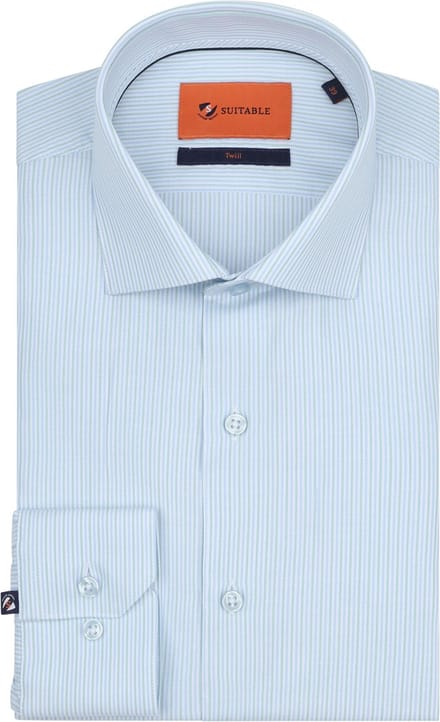 Suitable Overhemd Twill Streep Lichtblauw - Overhemden Formeel