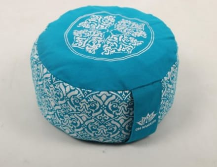 Om Namaste Design Meditatiekussen Zitkussen - Rond - Blauw Turquoise met Wit