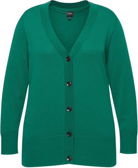 Ulla Popken - Dames - Vest V-hals knoopsluiting fijn breisel - Smaragdgroen - Maat 58+