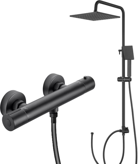 DERW Max Doucheset met thermostaatkraan - Regendouche Ø 25,4 cm - Handdouche Ø 8.5 cm - Zwart