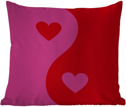 Sierkussen Buiten - Minimalistisch - Rood - Roze - Hartjes - 60x60 cm - Weerbestendig