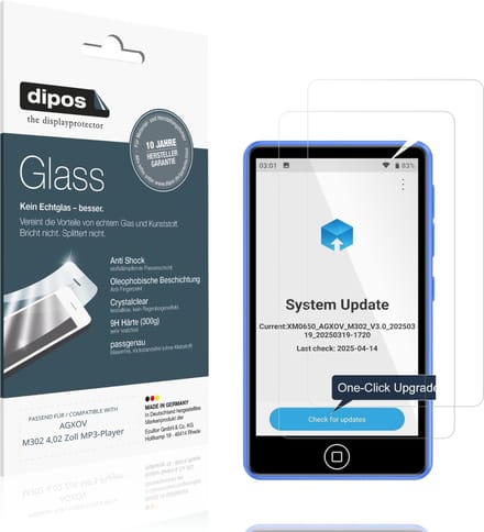 dipos – 2x Pantserfolie geschikt voor AGXOV M302 4,02 Zoll MP3-Player | 9H Screenprotector