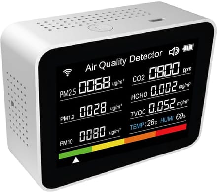 Luchtkwaliteitsmonitor - CO2 detector - Binnenlucht controleren - 13 in 1 meting - 89x70x35 mm - Wit