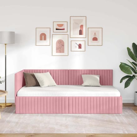 vidaXL - Hoek - Bed - Frame - Roze - 90 - x - 200 - cm - Fluweel