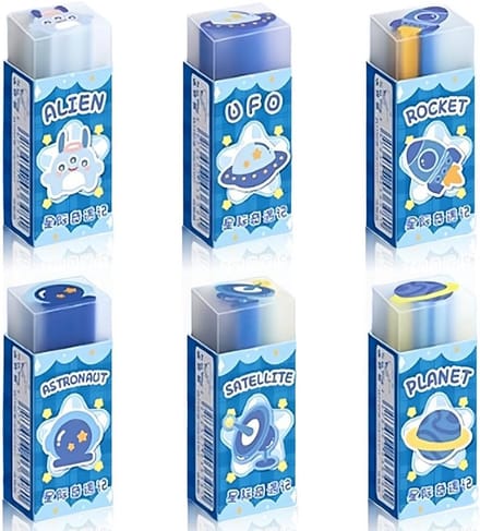 Solidchoice - Set van 6 Schattige Gummen voor Kinderen, Perfect voor School en Thuis