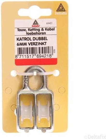 DELTAFIX hijskatrol dubbel | voor touw tot Ø 6 mm | 2 nylon looprollen