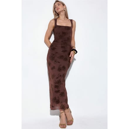 Vierkante Hals Tulle Midi Jurk