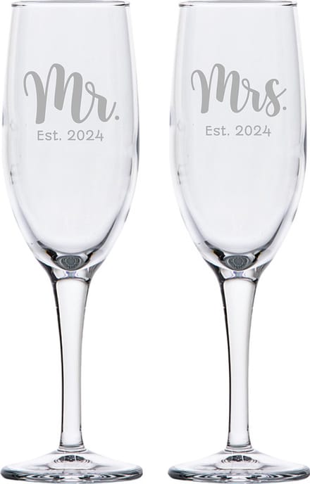 Gegraveerde set Champagneglazen 16,5cl Mr. Est. 2024 - Mrs. Est. 2024