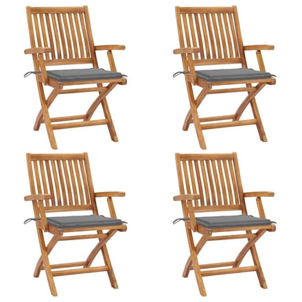 vidaXL - Opklapbare - stoelen - met - kussens, - 4 - stuks, - massief - teakhout