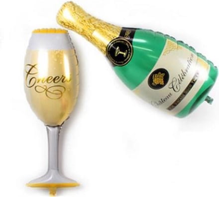 Folie ballon fles champagne met glas 41*99 cm