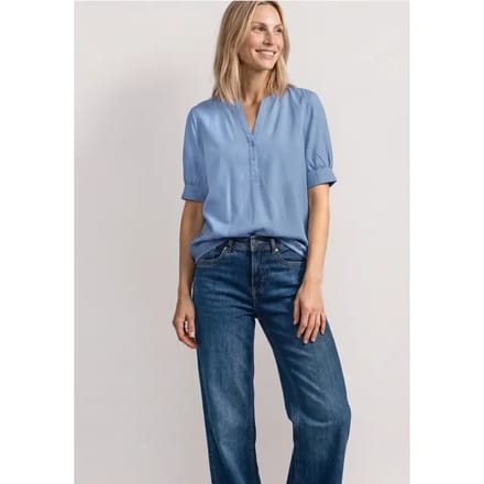 Blouse met korte mouwen, split in de hals en elastische zoom