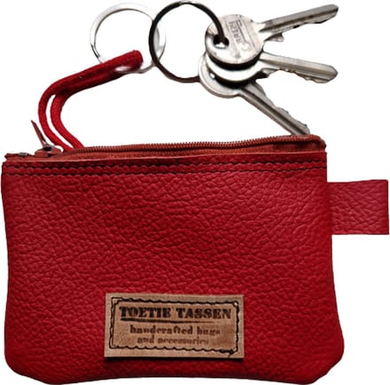 Toetie & Zo - Sleutelmapje - Leer - Rood - Handgemaakt - Pasjesmapje - Leder - 12x8 cm