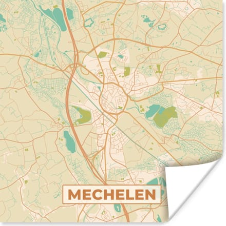 Poster België - Kaart - Mechelen - Stadskaart - Plattegrond - 75x75 cm