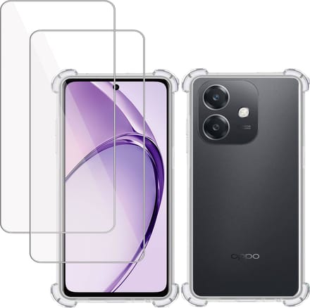Hoesje + 2x Screenprotector geschikt voor OPPO A60 4G – Tempered Glass - Extreme Shock Case Transparant