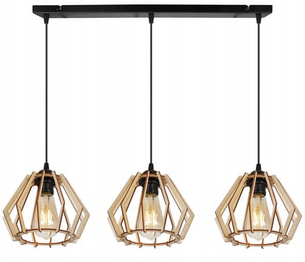Houten Hanglamp TIMBER 2360/3 - 3xE27, Zwart/Beige