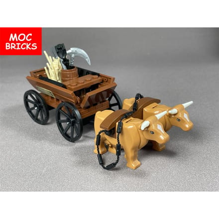 Set MOC Bakstenen Koe Rundvee Kar Ossen Stad Boerderij Huis Gemonteerd Bouwstenen Accessoires Kinder Speelgoed black