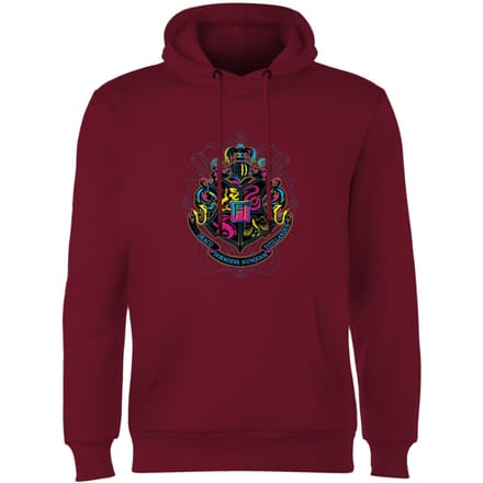 Harry Potter Hogwarts Neon Crest Hoodie - Burgundy - XL