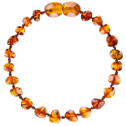 Wild Sun Barnsteen Armband Kind - Amber Enkelbandje - Baltische Barnsteen – 16,5 cm - Cognac