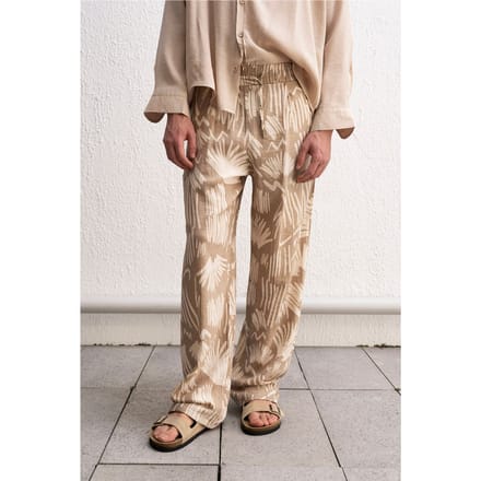 Ontspannen Pasvorm Wijde Pantalon met Patroon en Touwsluiting