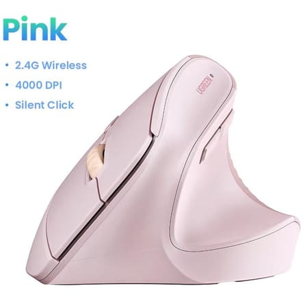 UGREEN Ergonomische Muis Draadloos Bluetooth Verticale Muis Verticale Greep Stereoscopische Muis Licht Geluid Kantoor Muis roze