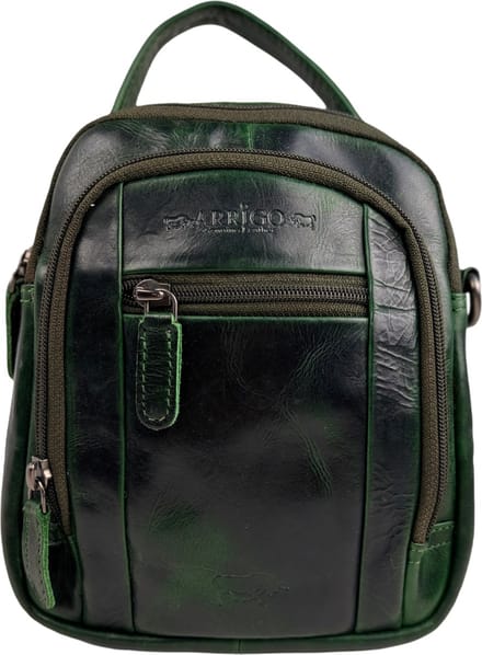 Groen compact leren schoudertas - Dames schoudertasje - Heren schoudertasje - Echt leer - Groen - Rundleer