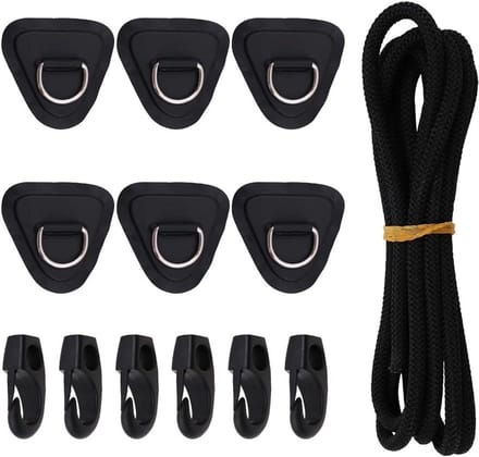 Rigging Kit - Bungee Set Dek - Watersport Uitrusting - Zes D-ringen - 2.5 meter koord - Zwart