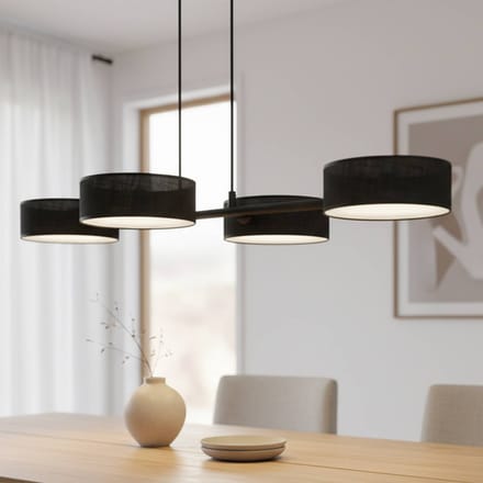 EMIBIG LIGHTING Hanglamp Drumz 4, zwart, stof/staal, lengte 80 cm, E14