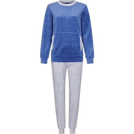 Pastunette Pyjama Set - Nightflowers - Blauw / Grijs - Velours - Maat 50