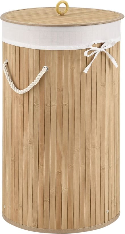 Bamboe Wasmand Curly - 55 Liter - Natuurkleur - Incl. Waszak & Deksel