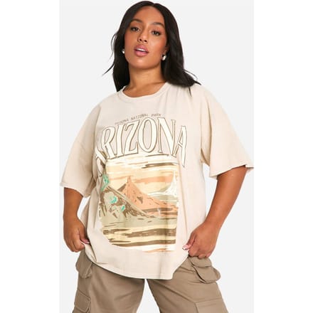 boohoo Dames Plus Arizona Washed Oversized T-shirt | Steen | Maat: 46