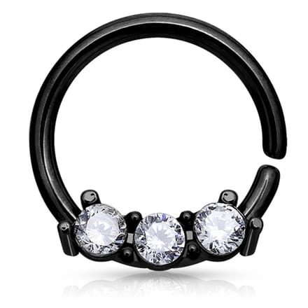 Piercing hoop ring 3 CZ steentjes 1x8 - zwart - LMPiercings