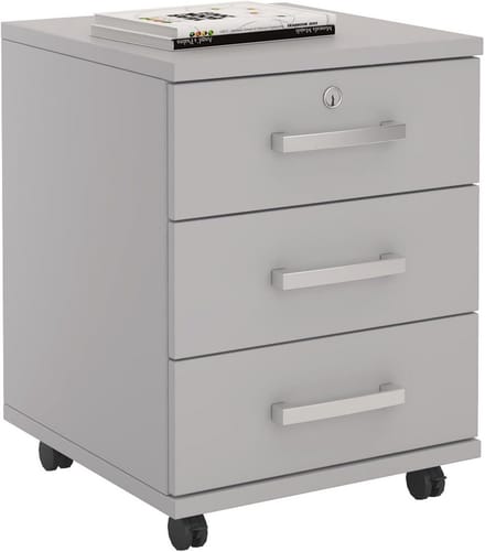 Rolcontainer kantoorkast lichtgrijs afsluitbaar met 3 laden 44 x 58 x 45 cm