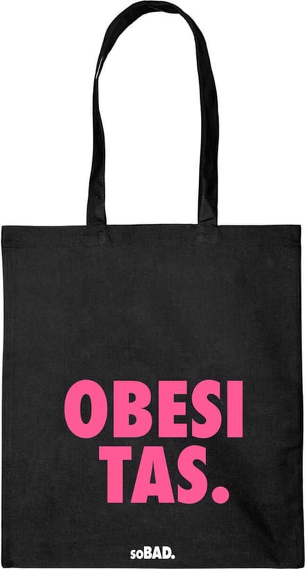 Draagtas Obesitas - fluor roze - katoenen tas - soBAD. - met leuke grappige tekst