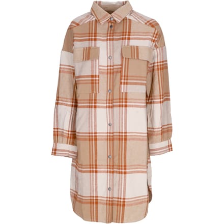 Lang dames geruit overhemdjack beige