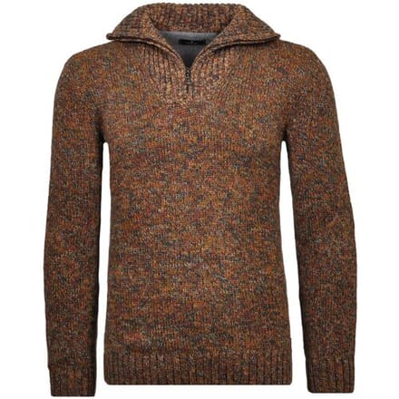 Ragman Trui Troyer Zip Cotton Knit Pullover Elbow Patches Groen-Beige / male