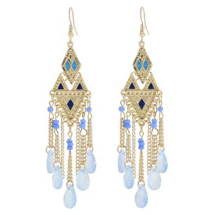 Fako Bijoux® - Oorbellen - Bohemian - Boho Drops - Goudkleurig - Lichtblauw