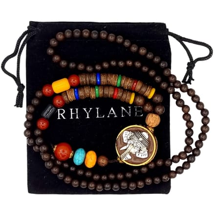 Rhylane - Boho Mala Ketting Met Olifant Hanger – Hout & Steen -Bruin - 80 cm