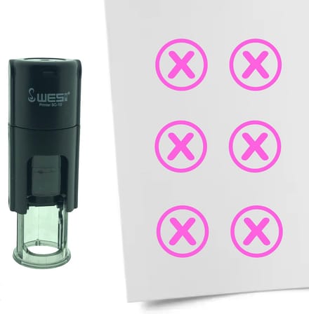 CombiCraft Stempel Checkbox met Kruisje 10mm rond - Roze inkt
