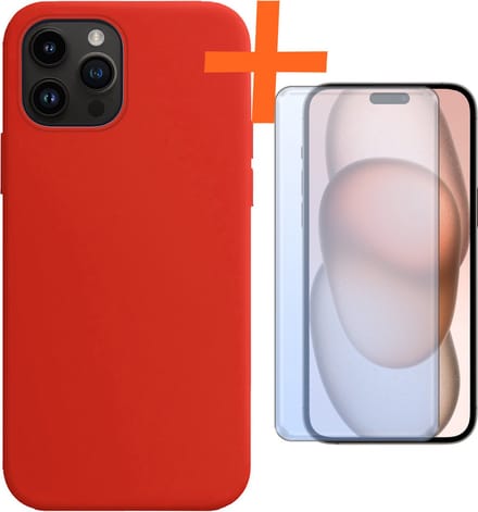 Hoes - Met Screenprotector - Geschikt voor Apple iPhone 15 Pro Max - Sterk & Shockproof - Back Cover - Siliconen Case - Telefoon Hoes - Rood
