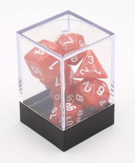 HOT Games dobbelstenen set rood parelmoer 7 stuks kunststof.