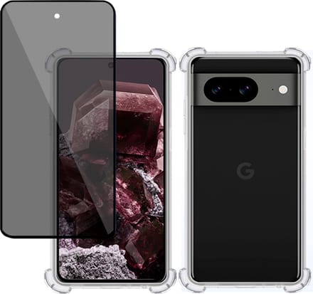 Hoesje geschikt voor Google Pixel 8 + Privé Screenprotector – Privacy Tempered Glass - Case Transparant