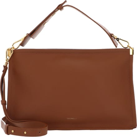 COCCINELLE Leren Handtas Schoudertas Snip Handbag Double Grainy Leather Cuir / Noir Terracotta