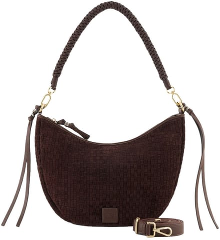 FREDsBRUDER schoudertas Weave Harmony Round Midi Hobo Bag Dark Chocolate donkerbruin
