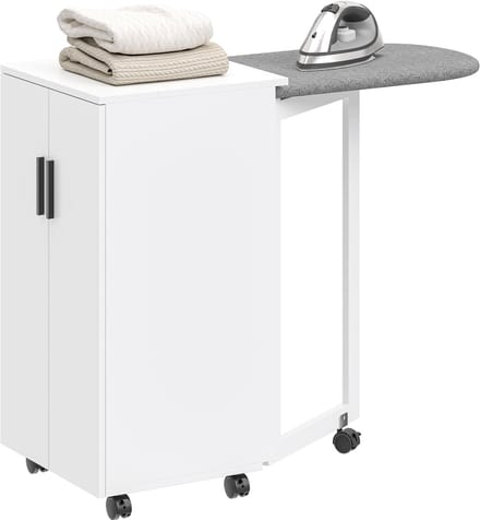HOMCOM Strijkplankkast-Spaanplaat, 100% Polyester-99,5L x 43B x 83H cm-Wit