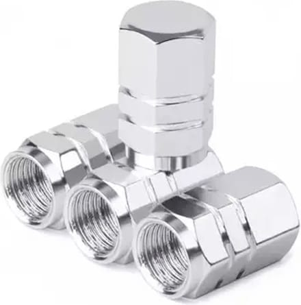 TT-products ventieldopppen hexagon silver aluminium 4 stuks zilver