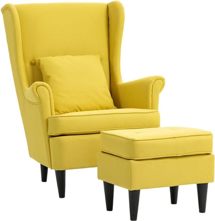 HOMCOM Accentstoel met ottoman-Polyester, schuim-83L x 75B x 104H cm-Geel