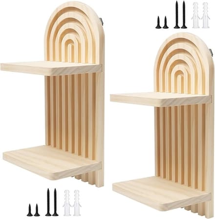 Houten wandplank 2-laags Boho stijl voor woonkamer en badkamer