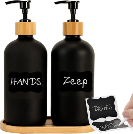 BOTC Zeeppompjes Set - zeeppompje - 1 set van 2 stuks - 500 ml - Zeepdispensers - Glas - Zwart