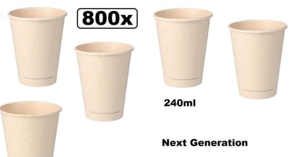 800x Koffiebeker van suikerriet 230ml next generation - koffie beker thee koude en warme dranken 100% afbreekbaar next generation